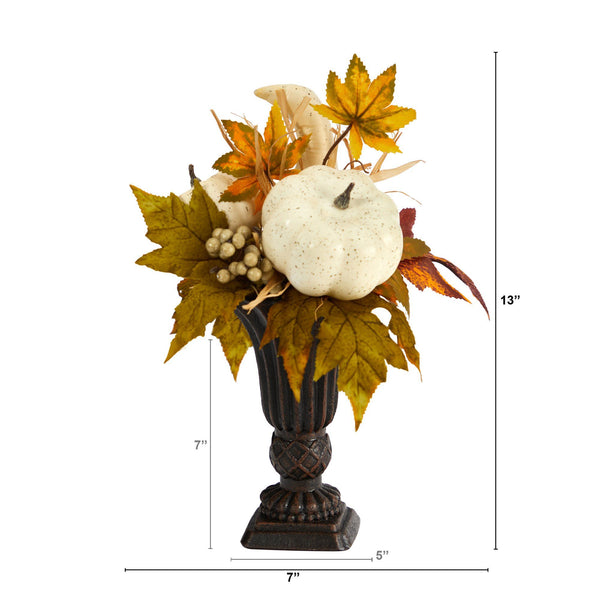 13” Fall Pumpkin and Berries Artificial Autumn Arrangement in Decorative Urn