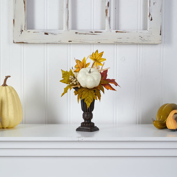 13” Fall Pumpkin and Berries Artificial Autumn Arrangement in Decorative Urn
