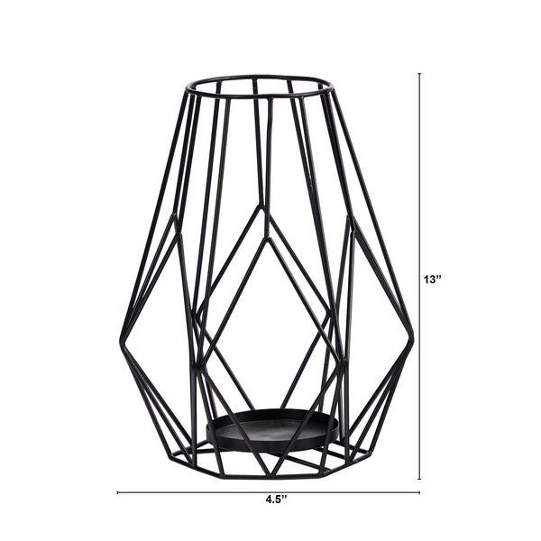 13” Geometric Black Metal Wire Votive Tea Lantern Candle Holder