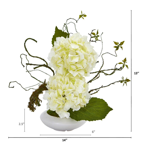 13” Hydrangea Artificial Arrangement in White Vase