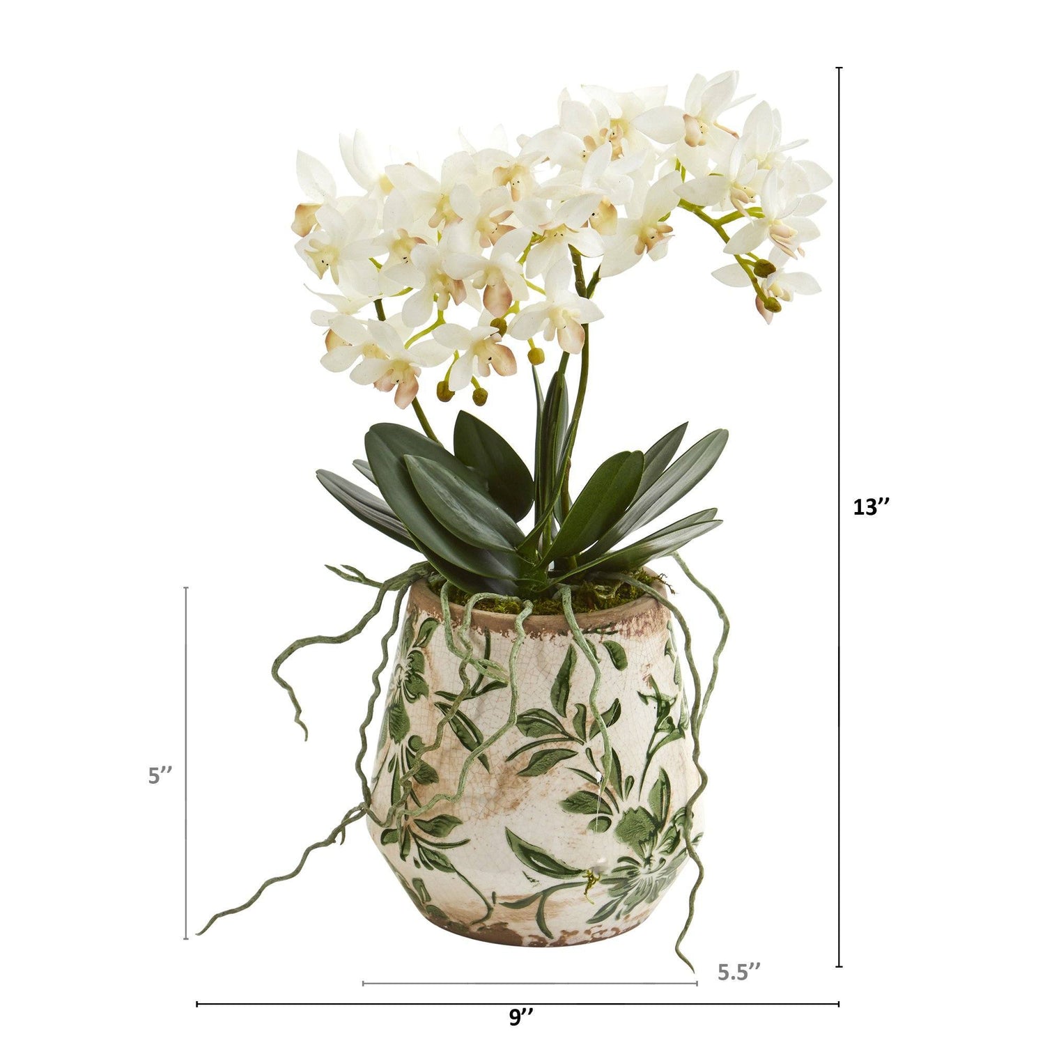 13” Mini Orchid Phalaenopsis Artificial Arrangement in Floral Vase