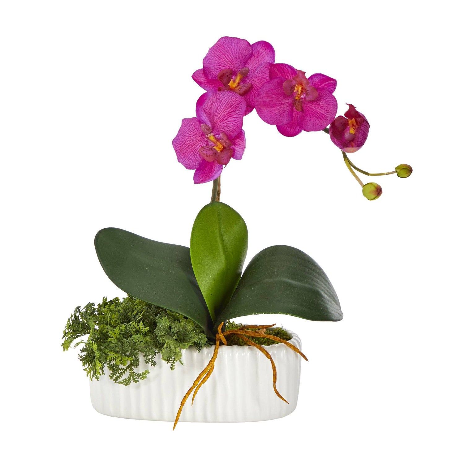 13” Mini Orchid Phalaenopsis Artificial Arrangement in White Vase