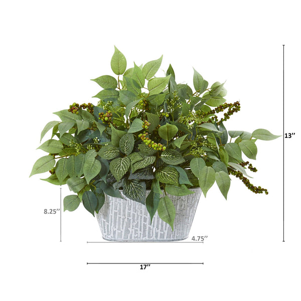 13” Mixed Ficus and Fittonia Artificial Plant in Decorative Planter