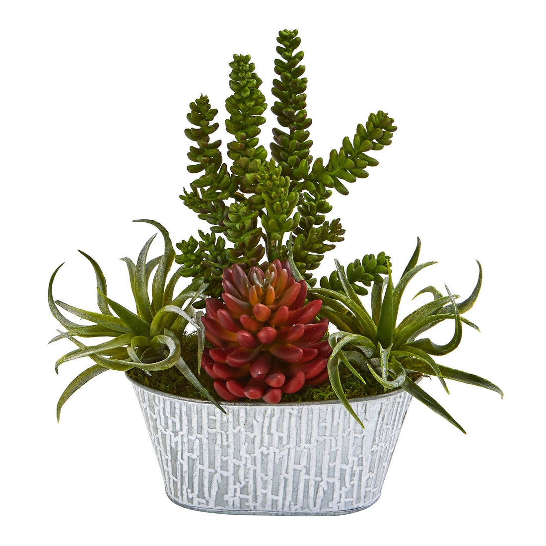 nearly natural succulents 13” Mixed Succulent Artificial Plant in Tin White Planter