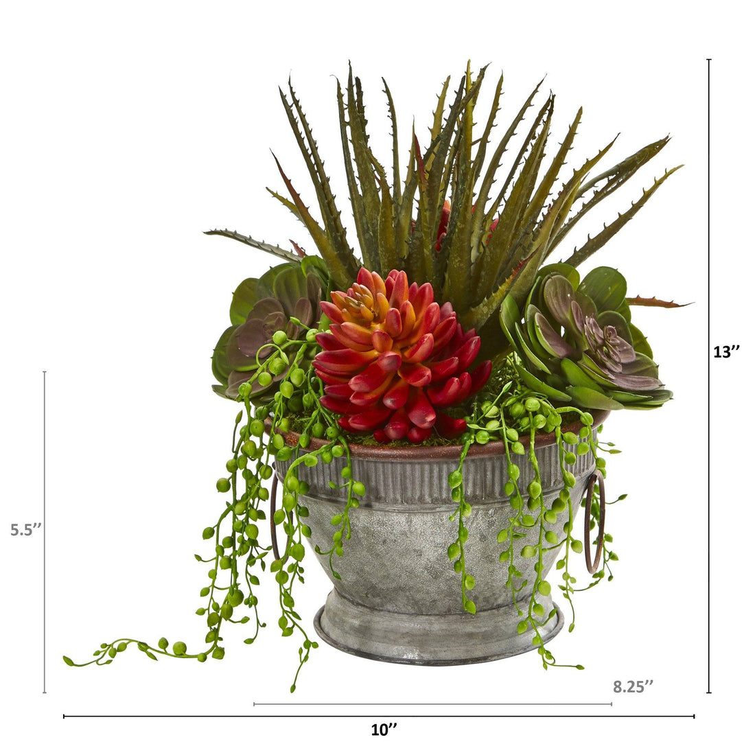 metal succulent art 13” Mixed Succulent Artificial Plant in Vintage Metal Bowl