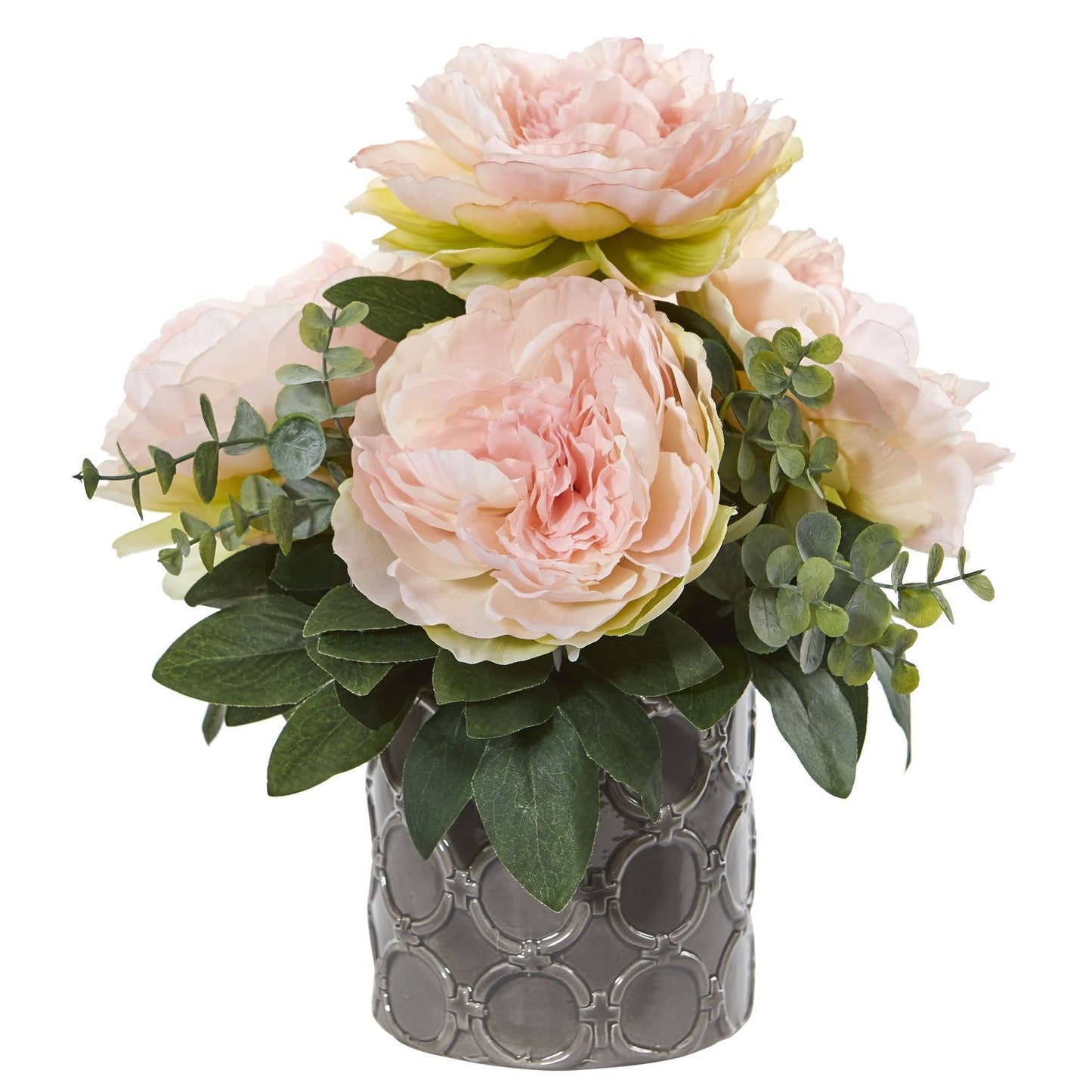 13” Peony and Eucalyptus Artificial Arrangement Nearly Natural