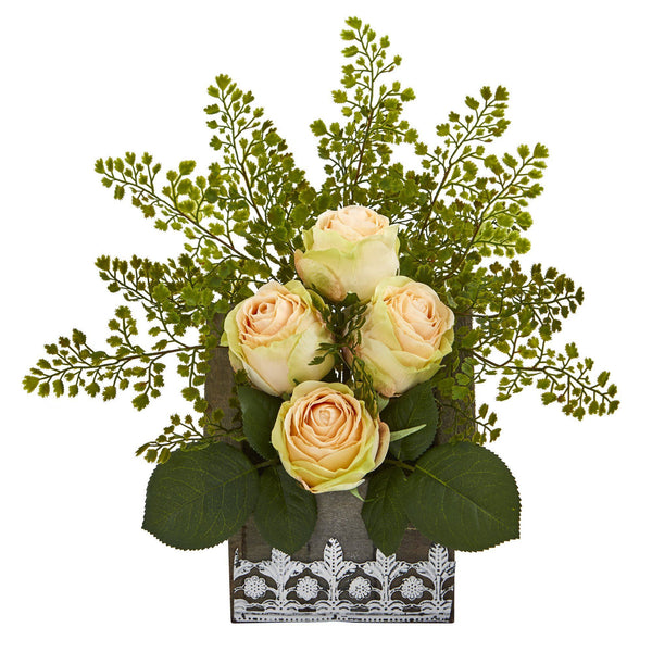 13” Rose and Maiden Hair Arrangement in Hanging Planter