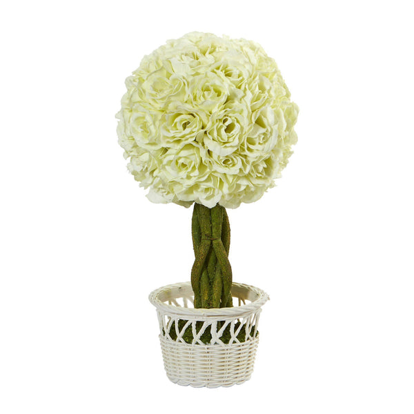13” Rose Topiary in White Pot Artificial Plant (Set of 2)