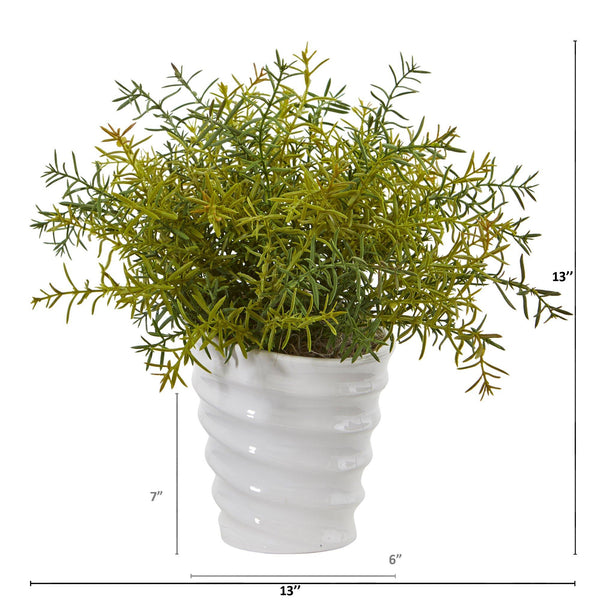 13” Rosemary Artificial Plant in Decorative Swirl Planter