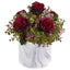 13” Roses & Eucalyptus Artificial Arrangement in Marble Finished Vase