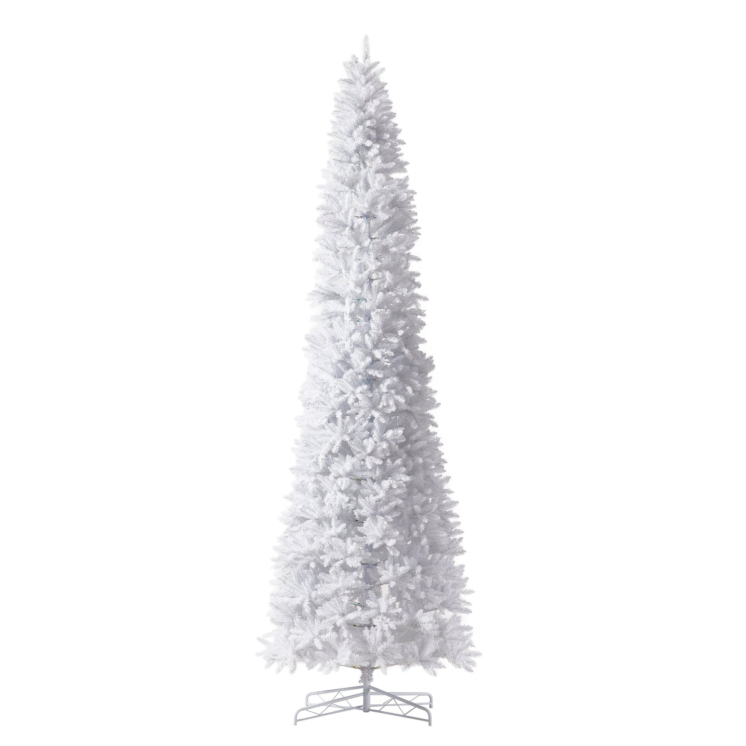 13’ Slim White Artificial Christmas Tree with 1350 Warm White LED Lights and 3924 Bendable Branches
