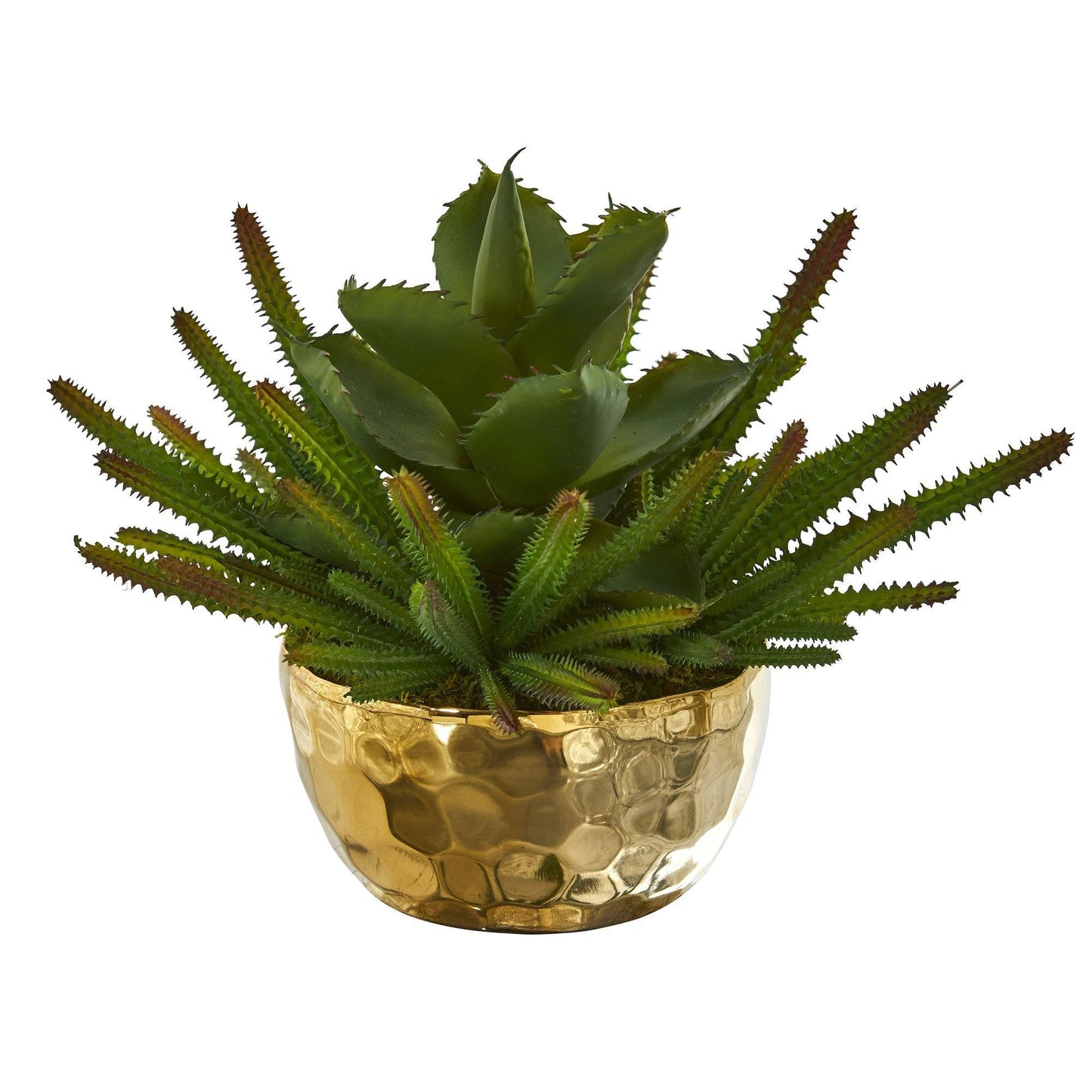 13” Succulent Artificial Plant in Gold Bowl Nearly Natural