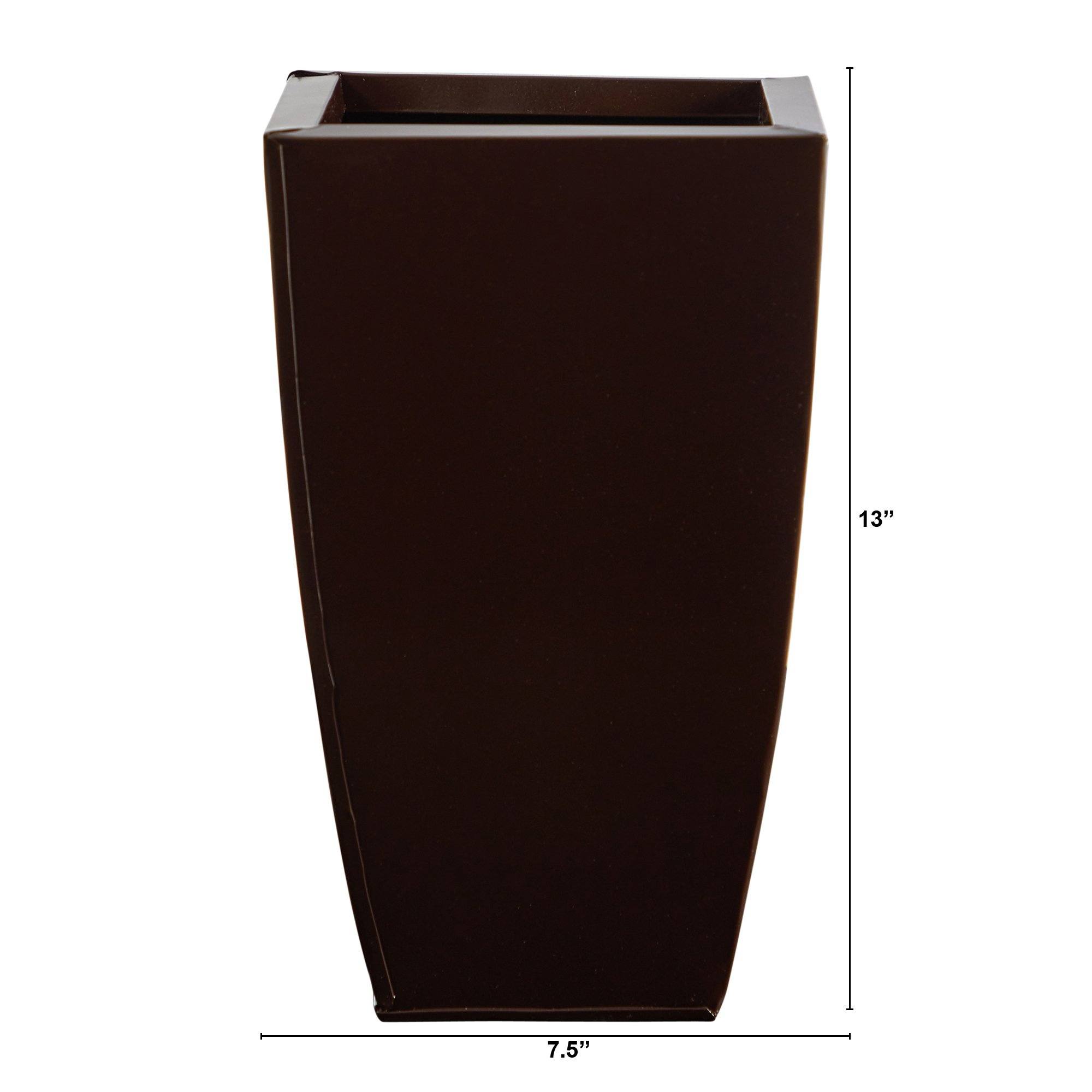 13” Tapered Square Metal Planter | Nearly Natural