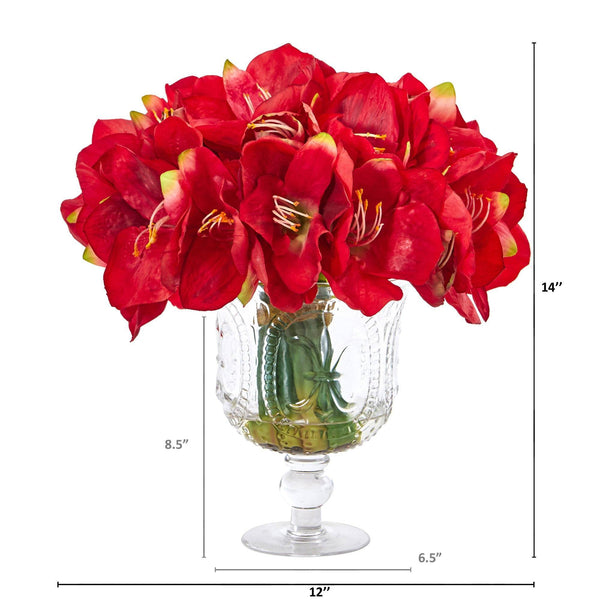 14” Amaryllis Bouquet Artificial Arrangement in Royal Vase