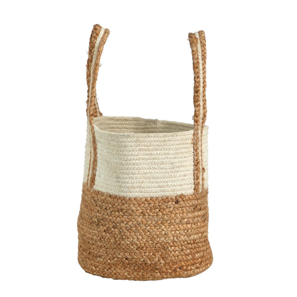 14” Boho Chic Basket Natural Cotton and Jute with Handles