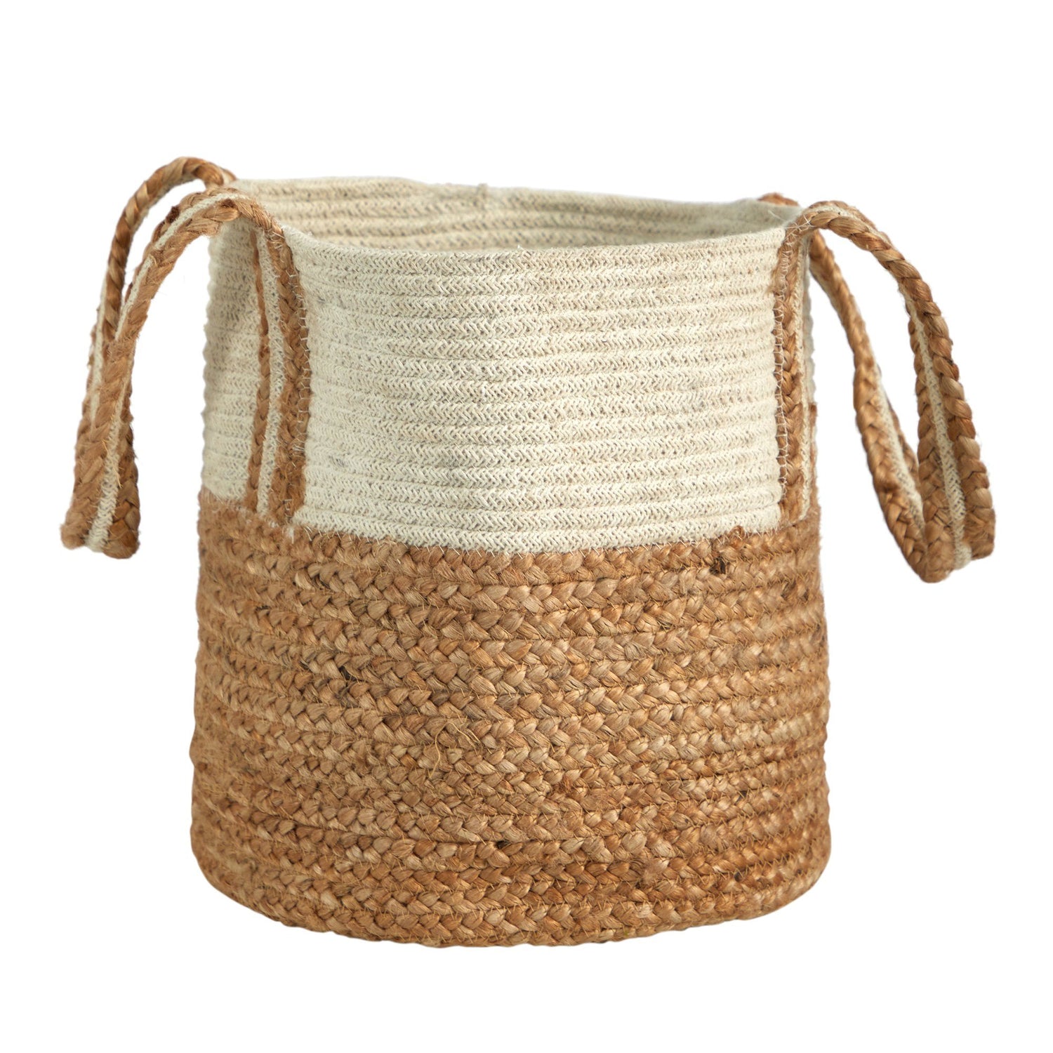 14” Boho Chic Basket Natural Cotton and Jute with Handles