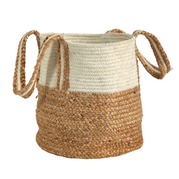 14” Boho Chic Basket Natural Cotton and Jute with Handles