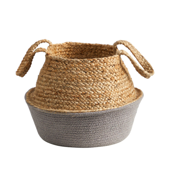 14” Boho Chic Handmade Cotton & Jute Gray Woven  Planter