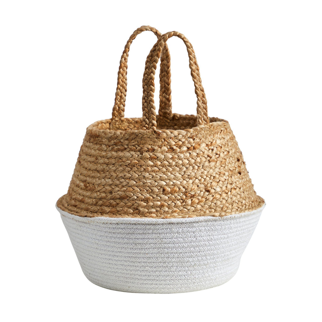 white woven planter 14” Boho Chic Handmade Cotton & Jute White Woven Planter