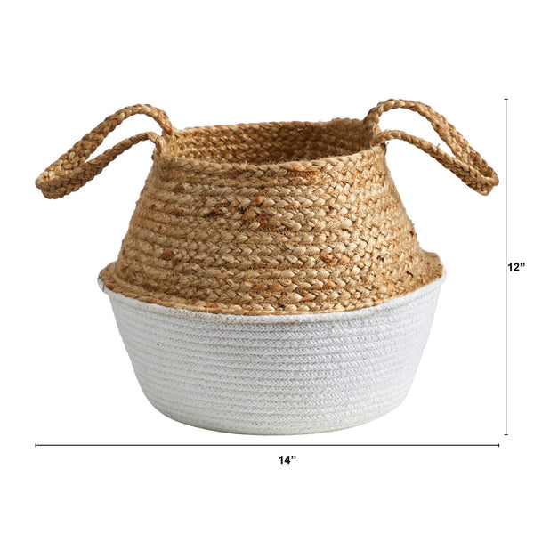 14” Boho Chic Handmade Cotton & Jute White Woven Planter