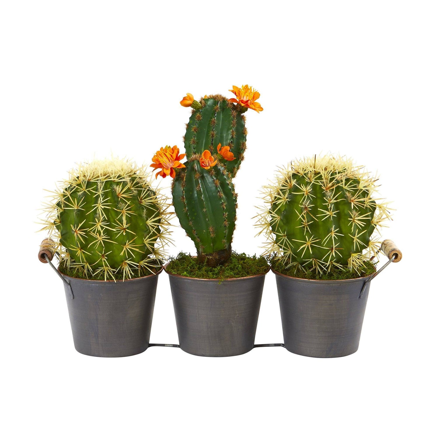 14” Cactus Artificial Plant in Triple Metal Planter