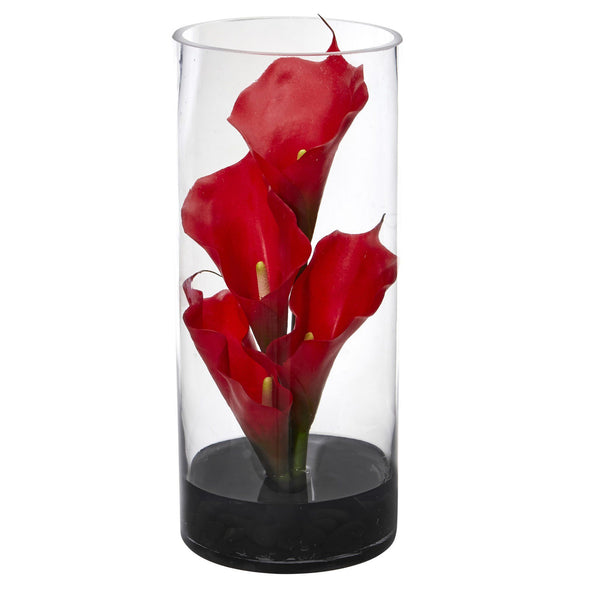14” Calla Lily Artificial Arrangement in Cylinder Glass