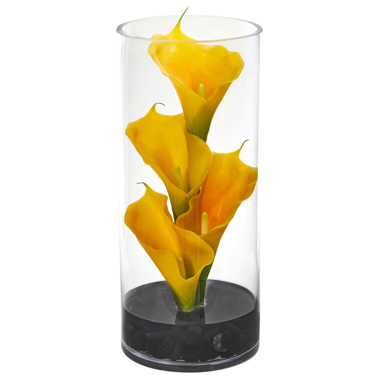 14” Calla Lily Artificial Arrangement in Cylinder Glass