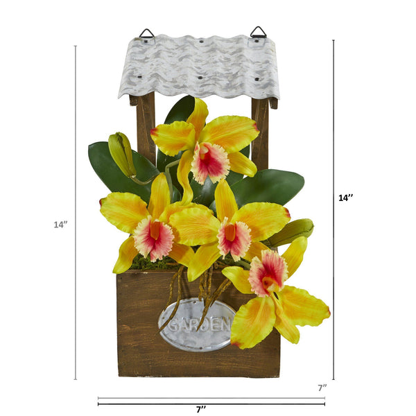 14” Cattleya Orchid Arrangement in Tin Roof Planter