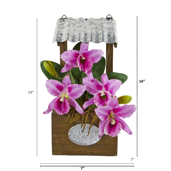 14” Cattleya Orchid Arrangement in Tin Roof Planter