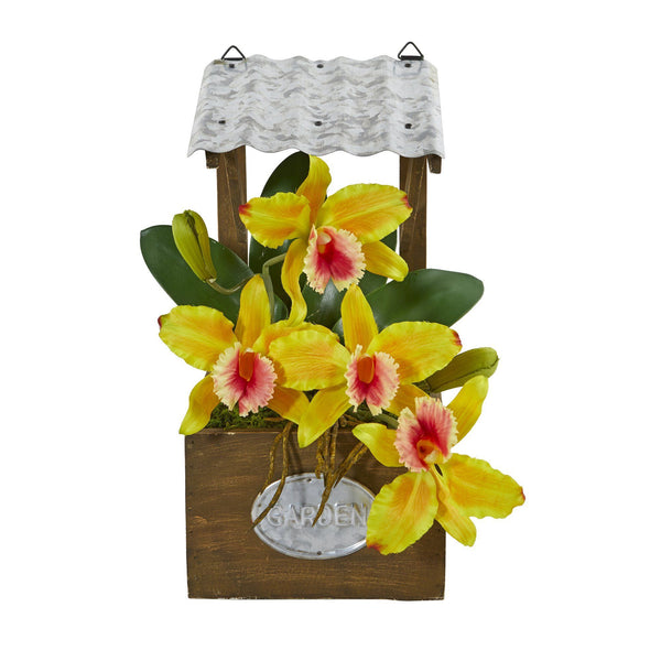 14” Cattleya Orchid Arrangement in Tin Roof Planter