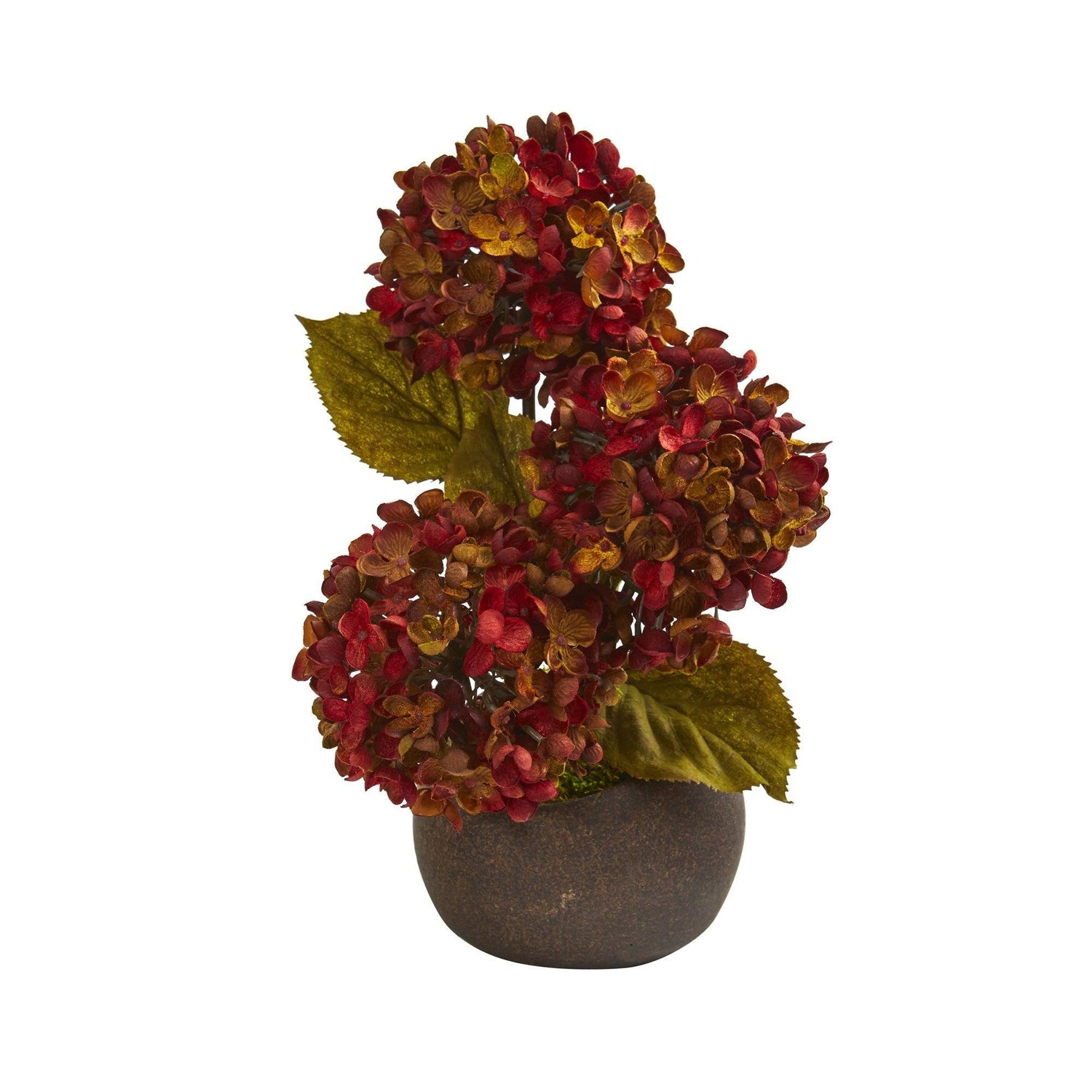 14” Fall Hydrangea Artificial Arrangement in Stone Vase