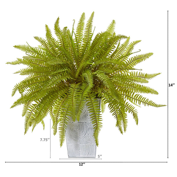 14” Fern Artificial Plant in Embossed White Planter