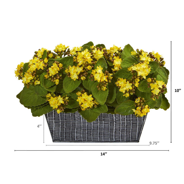 14” Kalanchoe Artificial Plant in Black Embossed Planter