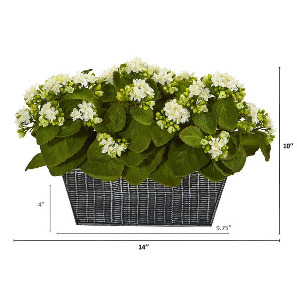 14” Kalanchoe Artificial Plant in Black Embossed Planter