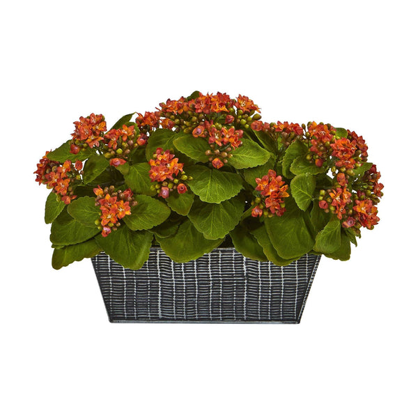 14” Kalanchoe Artificial Plant in Black Embossed Planter