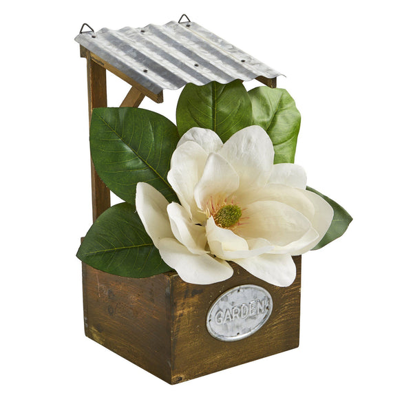 14” Magnolia Artificial Arrangement in Tin Roof Planter