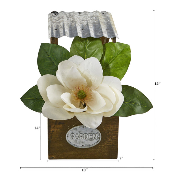 14” Magnolia Artificial Arrangement in Tin Roof Planter