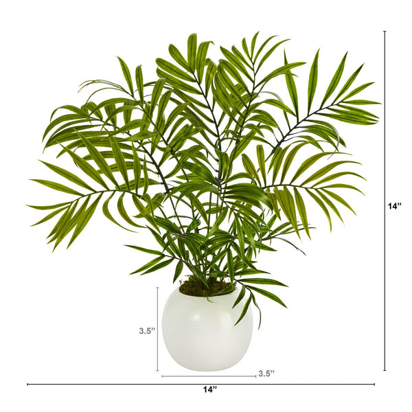 14” Mini Areca Palm Artificial Plant in White Planter