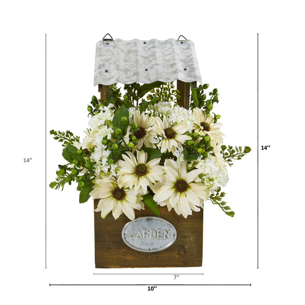 14” Mixed Daisy Artificial Plant in Tin Roof Planter