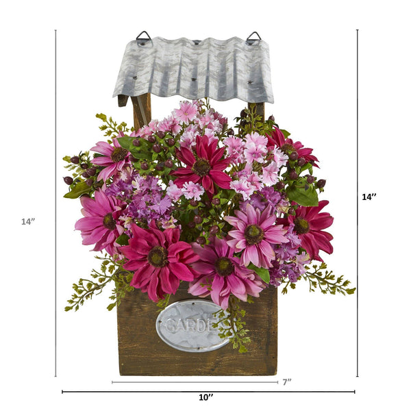 14” Mixed Daisy Artificial Plant in Tin Roof Planter