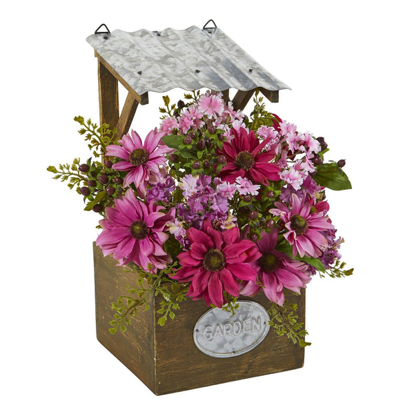 14” Mixed Daisy Artificial Plant in Tin Roof Planter