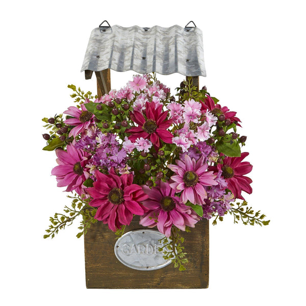 14” Mixed Daisy Artificial Plant in Tin Roof Planter