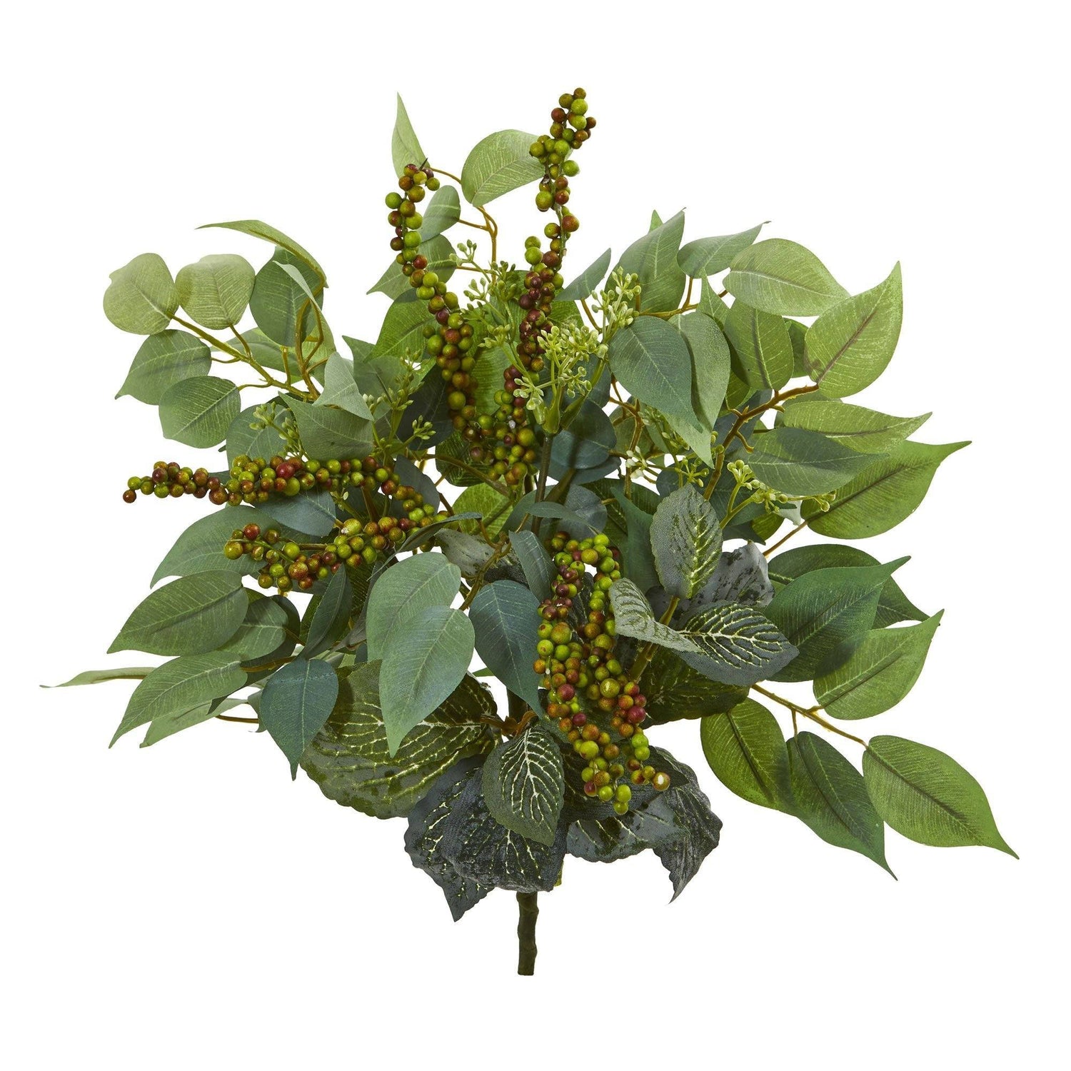 14” Mixed Ficus, Fittonia and Berries Bush Artificial Plant (Set of 6)