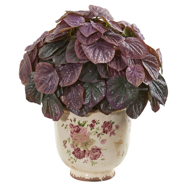 14” Peperomia Artificial Plant in Flower Print Planter (Real Touch)