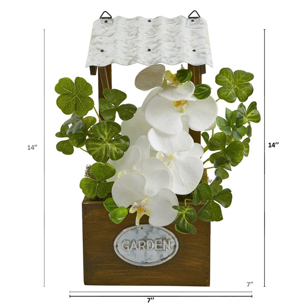 14” Phalaenopsis Orchid Artificial Plant in Tin Roof Planter