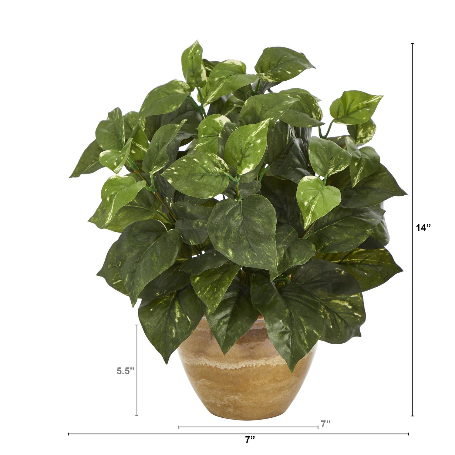 14” Pothos Artificial Plant in Ceramic Planter