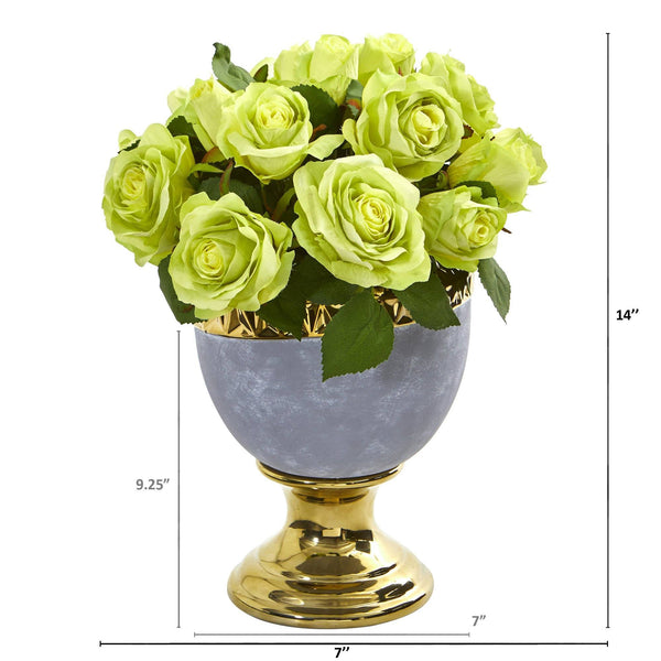 14” Rose Artificial Arrangement in Urn with Gold Trimming