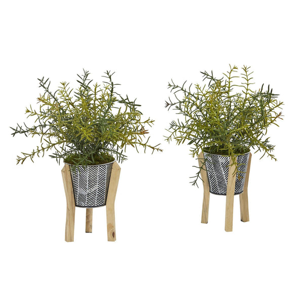 14” Rosemary Artificial Plant in Tin Planter with Legs (Set of 2)