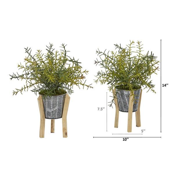 14” Rosemary Artificial Plant in Tin Planter with Legs (Set of 2)