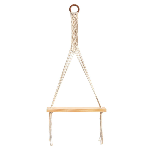 14” x 24” Handmade Macrame Wall Hanging with Wooden Shelf
